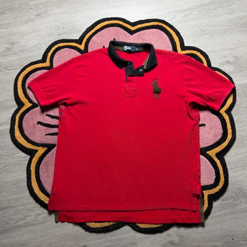 Vintage Y2K Polo Ralph Lauren Embroidered Big Pony Rugby Polo Shirt Size XL Red
